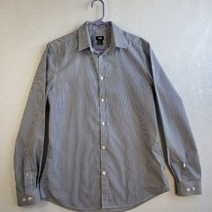 H&M Mens Shirt Button Up Long Sleeve Medium White/Blue Pin Stripes Easy Iron
